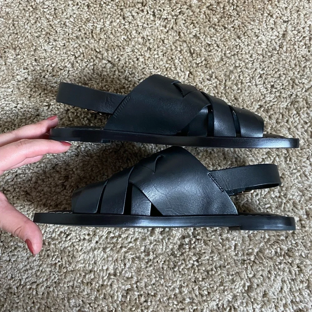 EUC Loeffler Randall Black Grayson Braided Leather Flat Sandals (Size: 7 1/2) - Picture 8 of 10